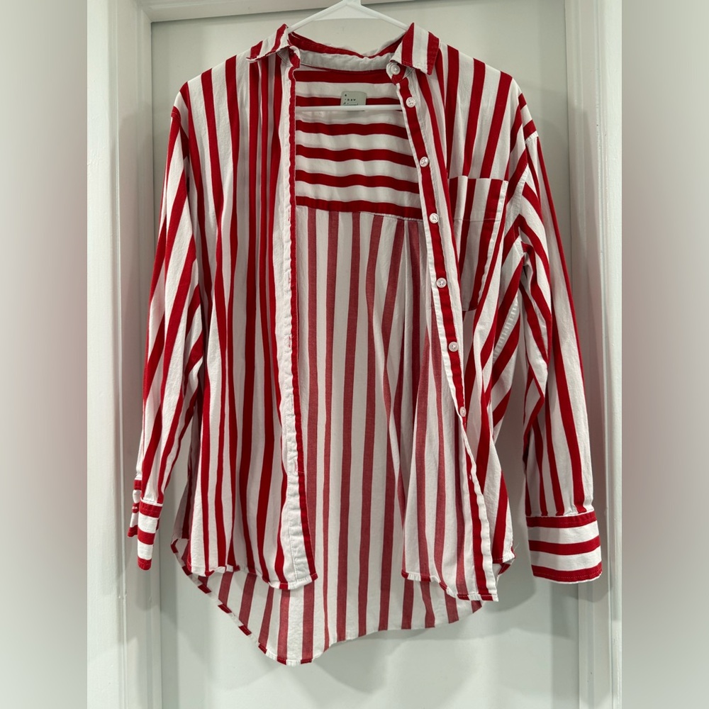 Red and White Striped Button-Up Shirt size XS